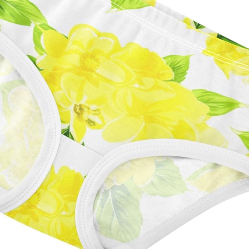 Cotton Girls Underwear Toddlers Yellow Flowers Green Leaves White Little Girl Panties Bright Undies Kids Briefs 2t4