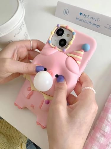 Image of COVERLY for iPhone 14 Plus 3D Pig Blowing Bubble Gum Case,Full Protective Squishy 3D Toy Lovely Piglet Back Case Cartoon Cute Soft Silicone Fashion Fun Aesthetic Cover for Apple iPhone 14 Plus