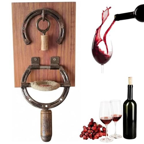 Image of Wall Mounted Horseshoe Bottle Opener, One-Handed Effortless Open Solid & Style Rustic Horseshoe Wine Opener Corkscrew Wall Mounted, Unique Decor Highlight of Kitchen Bar Fireplaces Country (2 PCS)