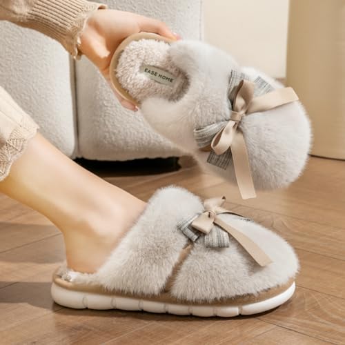 Women's Slip-on Fuzzy Bedroom Slippers, Closed Toe Warm Winter House Shoes Soft Fleece Plush Indoor Memory Foam Slippers Non-slip Cute Slippers Cold Weather2