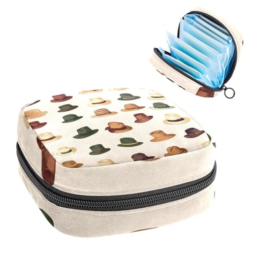 Sanitary Pads Bags, Vintage Western Cowboy Caps Pattern Menstrual Cup Pouch Nursing Pad Holder, First Period Kit Bags for Teen Girls Women Ladies