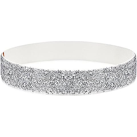 DTWAWA Stretchy Rhinestone Belt for Women Elastic Bling Crystal Wide Waist Dress Belt,Silver diamond+White belt(Fit Waist 26.5"-30") Cover