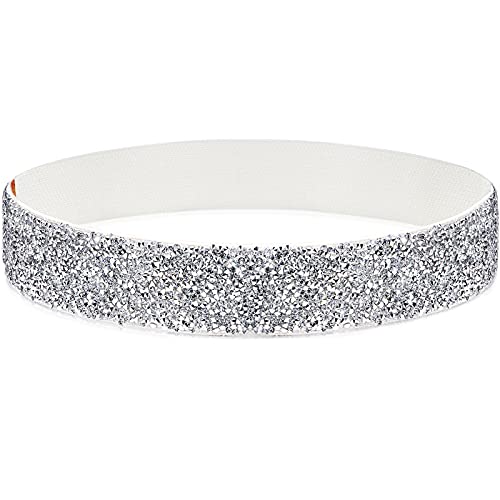 Rhinestone Elastic PU Leather Belt Shiny Crystal Stretch Waist Belt Wide Waist Band for Women Dress