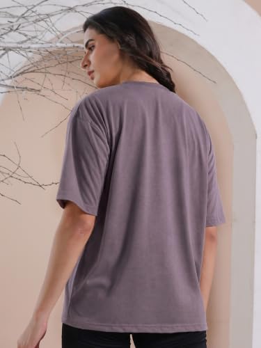 Image of CHKOKKO Oversized T-Shirt for Women Cotton Blend Soft Loose Fit Tshirt Top for Summer Half Sleeves Drop Shoulder Trendy Stylish Solid for Casual Streetwear, Outings or Travel