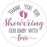 Little Feet Pink Baby Shower Stickers - 50 Thank You Favors for Girls, 2 Inch Labels