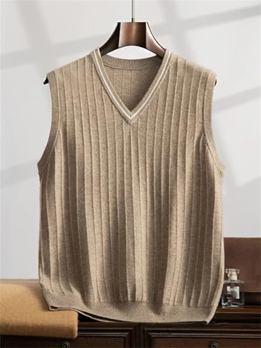 Men's V-Neck Cashmere Waistcoat Winter Striped Sleeveless Pullover Sweater Goat Cashmere Vest3