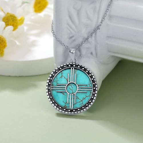Turquoise Zia Sun Symbol Necklace 925 Sterling Silver Genuine Turquoise Gemstone Zia Pendant Vintage New Mexico Jewelry Gifts for Women3