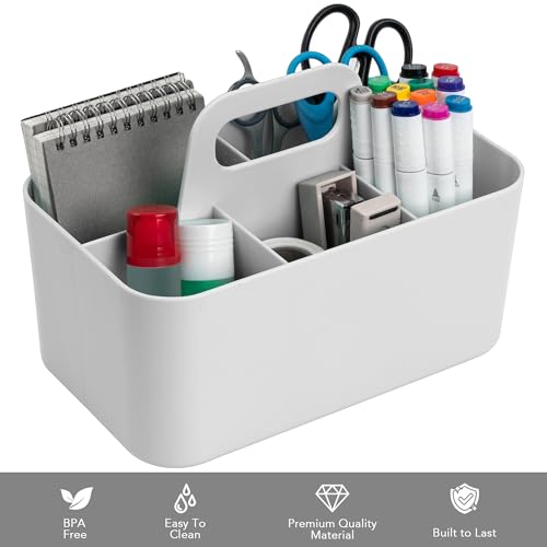 Image of Tiawudi Multipurpose Caddy Organizer, Plastic Caddy with Handle, Stackable Desk Organizer for Stationery, Marker and Pencil, Office Supplies Organizer, Dorm Caddy (Pack of 2)