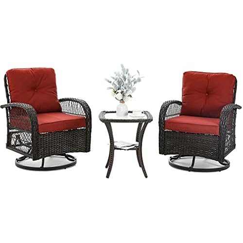 Patio Furniture Set 3 Pieces, Outdoor Swivel Glider Rocker Bistro Set, Red