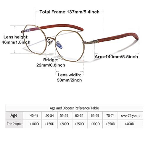 Gafas de Lectura de Titanio poligonales con Estilo Retro para Hombres y Mujeres, lectores de computadora con Bloqueo de luz Azul y Brazo de Madera (Color: Negro, tamaño: 2,75x)