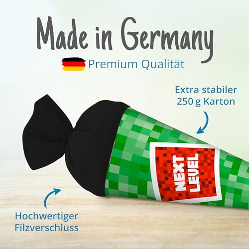 itenga Geschwisterschultüte 35cm Motiv Pixel Geschenkverpackung kleine Schultüte für Schüler Studenten zum Schulstart Ausbildungsstart Studium (Motiv Pixel - Next Level)