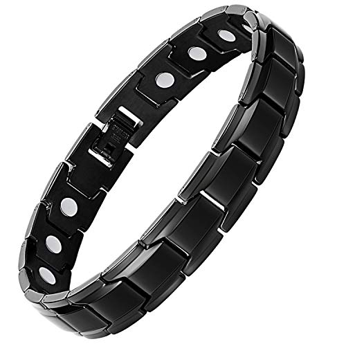 Feraco Pure Titanium Magnetic Therapy Bracelet for Men Arthritis & Carpal Tunnel Pain Relief Elegant 100% Pure Titanium Magnetic Therapy Bracelet Classic Black Bracelet,3500 Gauss Strong Magnets