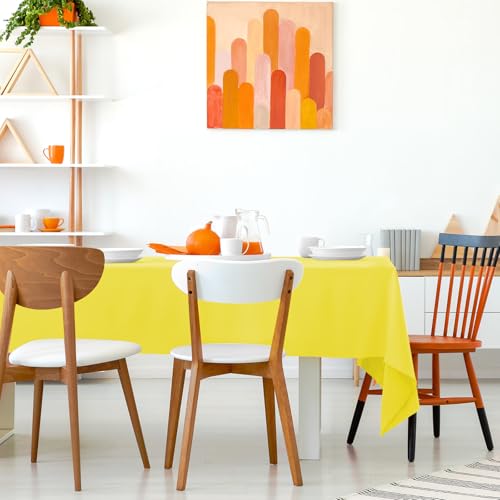 Image of Kopokita 2 Pack Yellow Plastic Tablecloths Disposable 54 x 108 Inch