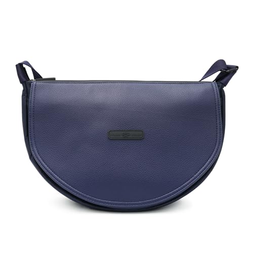 The Lowkey Crossbody Bag Unisex Carbon Lined Lightweight Water Resistant Sling with Wide Shoulder Strap for Men & Women. Hidden Pocket, Travel, Fashion, Leather & Polyester in Blue & Everyday Use