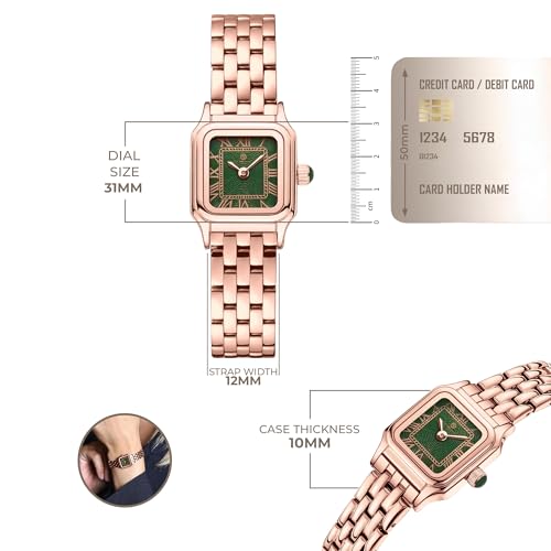 Image of Carlton London Women Chloe Analog Watch Gift Set, Square Dial, Stainless Steel Strap, Quartz Movement, Square Dial, Silver Tone Strap, 30M Water Resistant, Casual Wear |