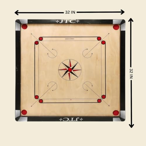 Image of JTC Carrom Board 32 Inch Full Size Matte Finish for Kids Men Women Adults Serious Professional Made of Assam Plywood Carrom Board Best Smooth(32 x 32 Inch Style A