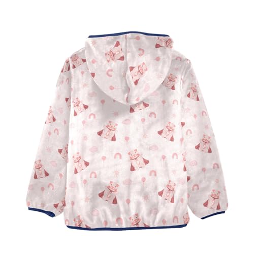 Power Pig Pink Girls Fleece Jacket Girls Fall Jacket Girls Zip Up Hoodie Girls Sherpa Jacket 2-10T2