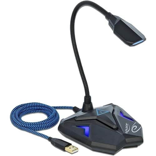 Microphone de jeu USB Delock 66330 avec col de cygne et bouton de sourdine