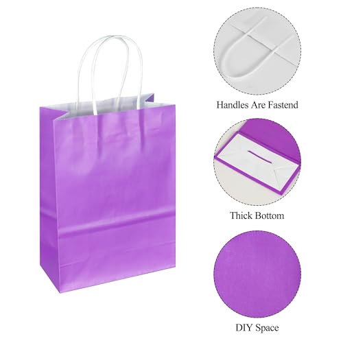 Image of BLEWINDZ 32Pcs Small Paper Gift Bags with Tissues, Purple Party Favor Bags with Handles, 8.7 inch Goodie Bag for Birthday, Shopping, Party Supplies