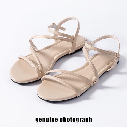 Image of Mtzyoa Women Flat Sandals Dressy Strappy Gladiator Summer Ankle Strap Nude Open Toe Comfortable Wedding Casual Leather Ladies Party Trendy Vacation