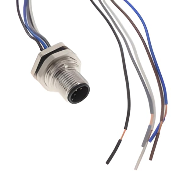 ALBKM12-FMBR5-P2 Bulkhead Connector, Front Mount, M12, 5-pos, Male, PVC, M16x1.5mm Thread, 0.2m