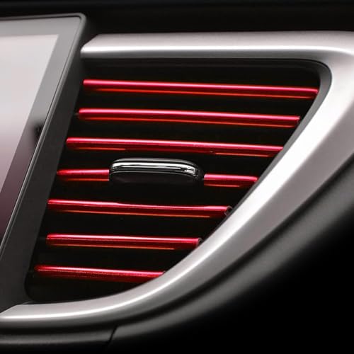 Image of Car Auto Air Conditioner Vent Outlet Trim Strip, DIY Decoration Chrome PVC Car Interior Moulding Trim Strip Line for All Straight Air Vent Outlet (Red) (Pack of 4)