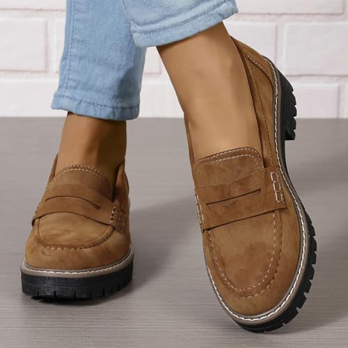 Image of Womens Loafers Shoes Platform Chunky Penny Loafer Lug Sole Comfortable Slip On Work Office Business Casual Dress Shoes, US Size 5-11.5