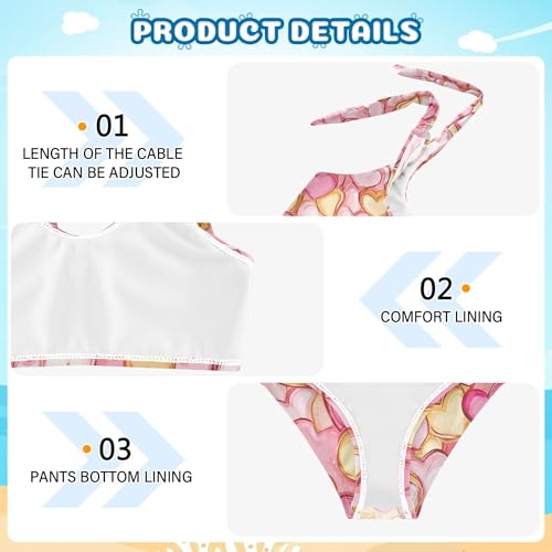 JUNZAN Cartoon Cute Golden Pink Love Girls Swim Suit Cute Elastic 2 Piece Swimwear Preppy Girls Swimming Suits 3T3