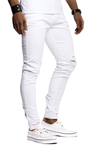 Leif Nelson pour des Hommes Pantalon en Jean Slim fit en Denim Stretch déchiré LN9145 Blanche W31L30 - Image 3