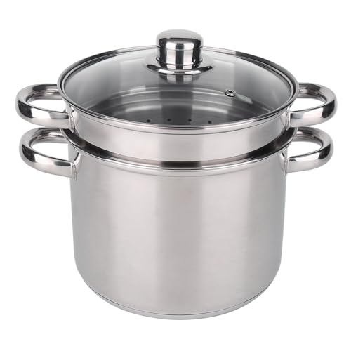 Baumalu, Pentola per pasta in acciaio inox, 24 cm, 7,5 litri, con triplo fondo diffusore inox/alluminio/acciaio inox, coperchio in vetro con bordo in acciaio inox e foro vapore, manici in metallo