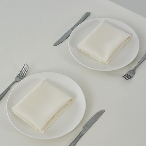 Image of maxmill Cloth Napkins 20 x 20 Inch Weaved Texture Pattern Soft Comfortable and Luxury Serviette for Restaurant Family Dinners Weddings Parties and Banquets Set of 4 Pieces, Ivory