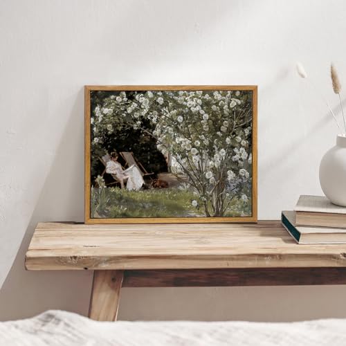 KBKBART Framed Vintage Canvas Wall Art, Retro French Country Garden Women Flower Classical Painting Bedroom Art Print, Rustic Vintage Wall Decor Ready To Hang for Bathroom, Living Room, Office, Farmhouse Room Decor(8"x10")