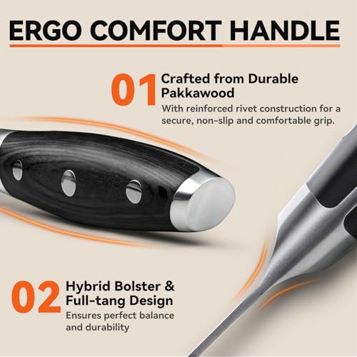 TUO Boning & Filleting Knife 7 Inch German High Carbon Stainless Steel Kitchen Fish Knife, Full Tang Pakkawood Handle Black Hawk Series