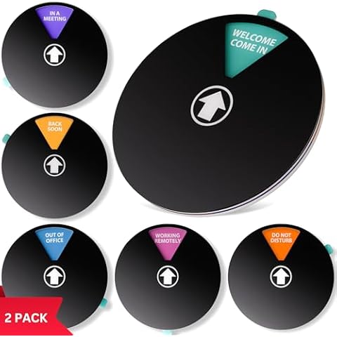 ASSURED SIGNS Office Door Signs, Office Essentials - 2 Pack - Rotating Status Door Sign - Do not Disturb, Out of Office, In a Meeting, Back Soon, Working Remotely, Welcome Come In - Dual Mounted Fit For Door, Wall or Window Cover