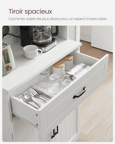 Buffet haut cuisine blanc 180 cm rangement câbles VASAGLE