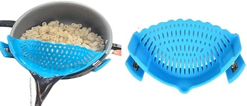 ENDEGOO Silicone Pot Strainer and Pasta Strainer, Adjustable Silicone Clip On Strainer for Pots Pans and Bowls, Kitchen Strain Colander for Food and Fruit Vegetables (Blue)