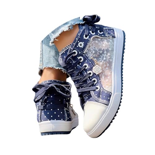 Minetom Femme Baskets Montante Sneakers Tennis Dentelle Respirants Chaussures Toile À Lacets Décontractées A Bleu 37 EU