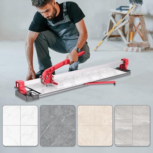 SHIJING 24-inch Manual Tile Cutter with Laser Cutting Guide Porcelain Tile Cutter with Split Platen,Double Aluminum Base,Tungsten Carbide Cutting Wheel