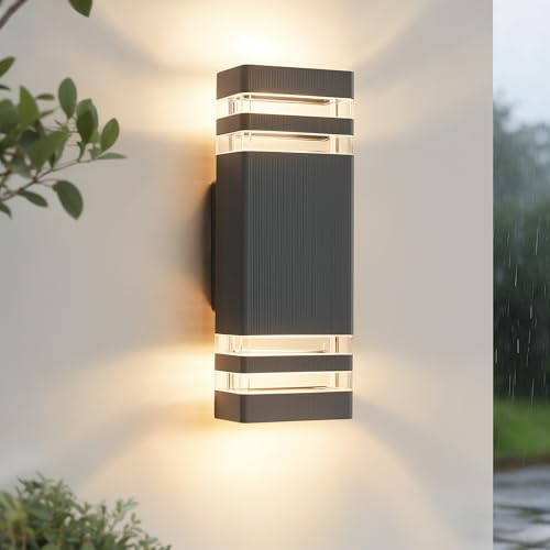 JNR Aussenlampe Wand IP54 Wasserdichte LED Wandleuchte Aussen Außenlampe Wand 2 * 5w GU10 3000K Warmweiß Glühbirne Außenleuchte Wand LED Aussenleuchte Anthrazit Grau