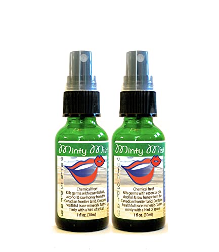 Organic Breath Freshener - 1oz (2 Pack) - Minty Mist Mouth Spray - with Essential Oils and Raw Honey