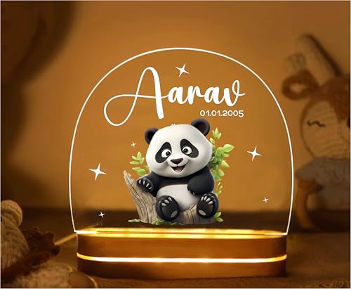 Image of PRINTHUA Plastic Personalized LED Night Table Lamp with Custom Name,Unique Gift for Women,Men,Kids,Girlfriend,Boyfriend,Husband,Wife|Perfect for Birthdays,and Special Occasions (Cute Panda),Clear