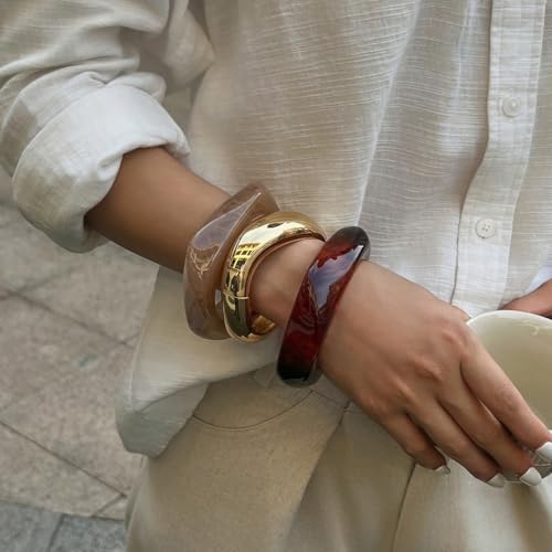 Ingemark Chunky Acrylic Bangles Bracelets for Women Gold Wide Cuff Minimalist Jewelry Statement Colorful Resin Bangles for Party4