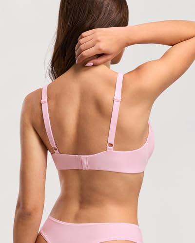 Image of DOBREVA Women's Unlined Balconette Bra Underwire Supportive Plus Size Smooth Scoop Neck