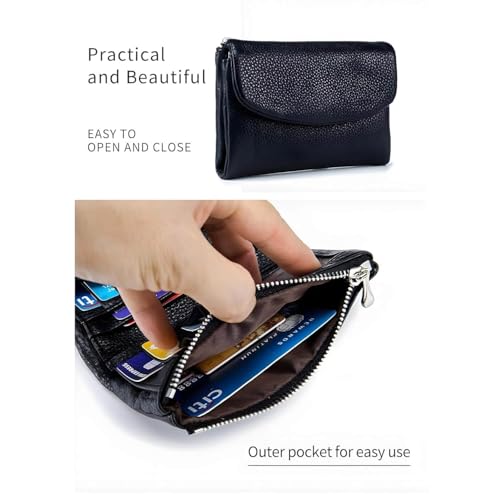 Unisex Pebble Leather Wallet, Compact Genuine Leather Bifold Coin Purse with Credit Card Holder, Small Wallets for Men and Women (Black)4