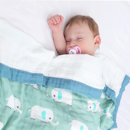 Image of BEMBIKA Fleece Throw Baby Swaddle Blanket, Muslin Burping Cloth and Cotton Washcloths Face Towel Combo for Newborn Infants - Sage Elephant (Pack of 3)