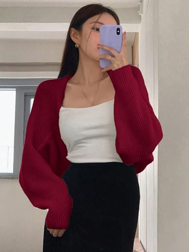 Image of SweatyRocks Women's Open Front Cropped Cardigan Long Sleeve Bolero Shrug Sweater