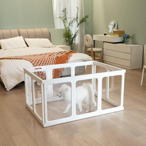 Acryl Welpenauslauf, 60 cm Transparente Hundezaun, Tragbares Schwerlast Welpenlaufstall für kleine bis mittelgroße Hunde, Innen- und Außengebrauch, Laufstall Hund - 10 Panels