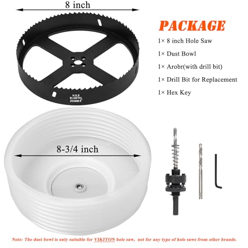 Image of 8 Hole Saw for Recessed Lights, 8 Inch Hole Cutter with Dust Bowl Catcher for Led Recessed Lighting 8 Inch and Wood Metal Drywall, Bi-Metal Construction, Black