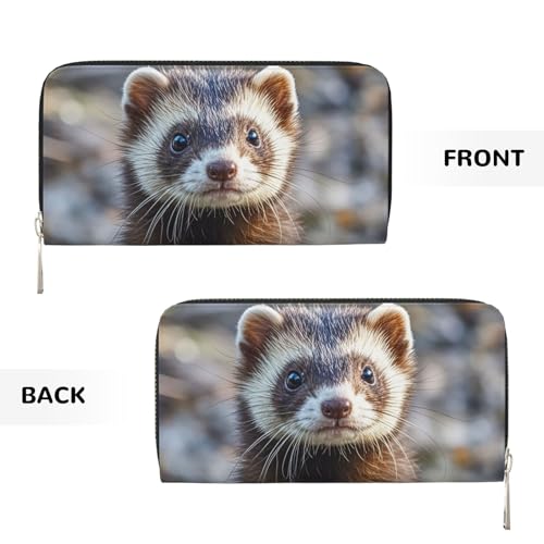 Pu Leather Wallet For Women Girl, Zip Around Credit Card Holder Hairy Ferret Long Wallet Clutch Purse Waterproof Travel Handbag2