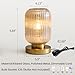 Mid Century Modern Table Lamp: Vintage Amber Ribbed Glass Globe Dimmable Plug in Small Bedside Lamps - Cute Brass Gold Side Table Lamp Nightstand Light for Bedroom Entryway Office Desk Living Room